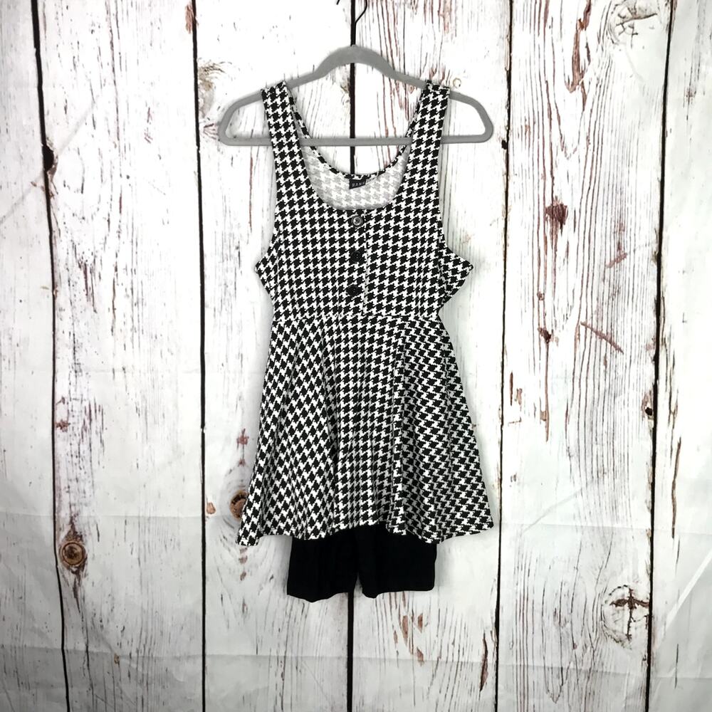 Vintage Hang Ten houndstooth sleeveless peplum layered 80s style workout romper
